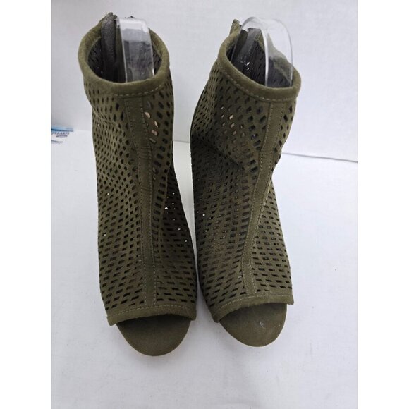 Just Fab Army Green Perforated Open Toe Ankle Boot - Picture 2 of 12